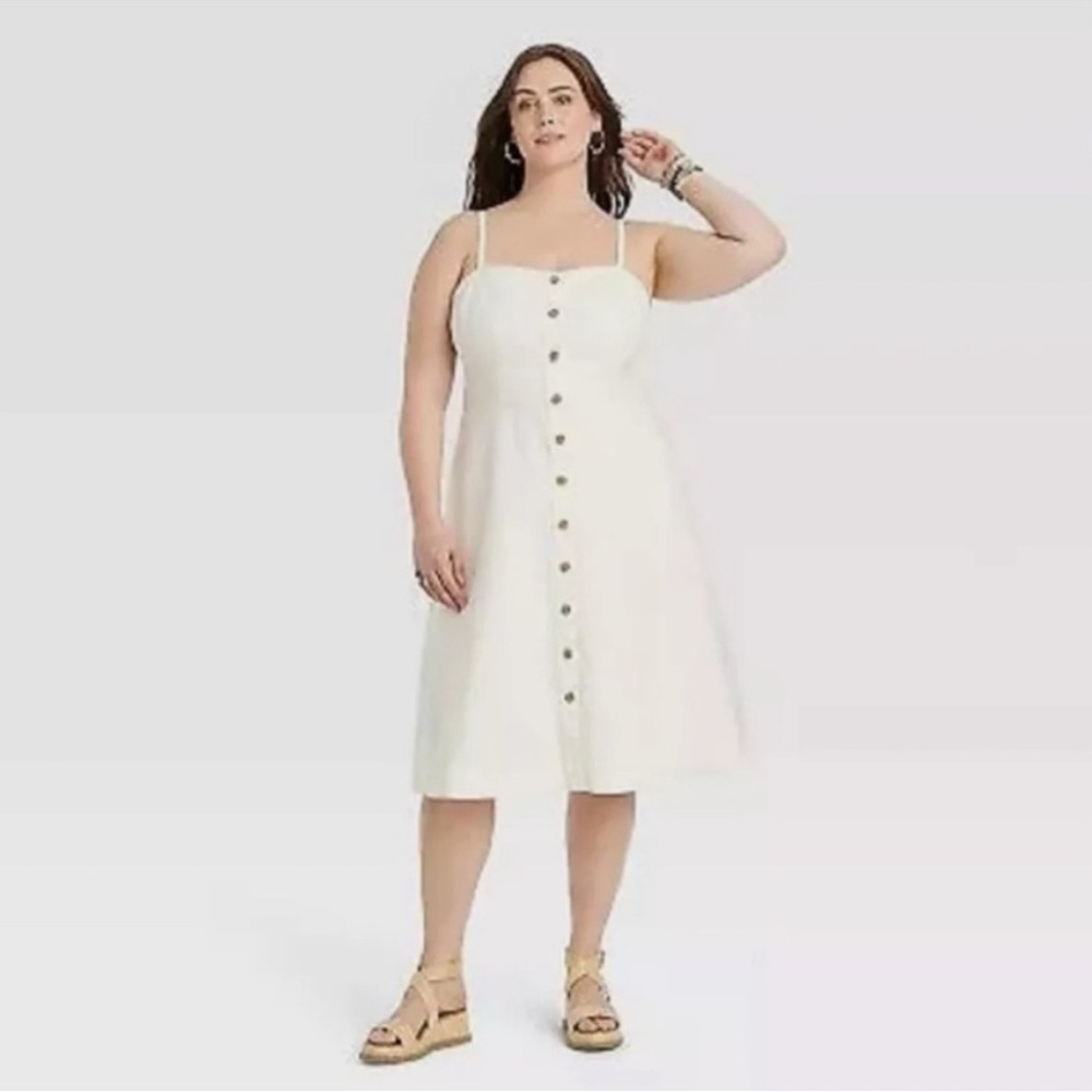 Universal Thread sz.XL White Button-Front Denim Midi Dress with corset detail